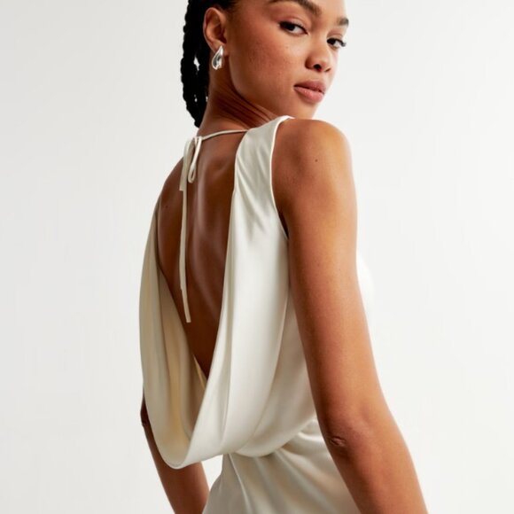 Abercrombie & Fitch Plunge Cowl Back Maxi Dress (White) - Picture 4 of 9